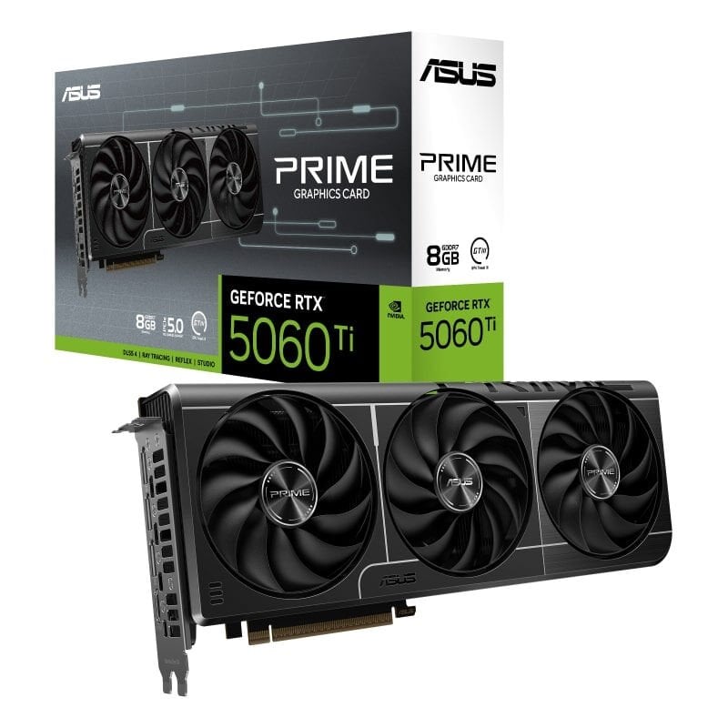 ASUS PRIME GeForce RTX 5060 Ti 8GB GDDR7 128‑Bit PCI Express 5.0 3×DisplayPort 2.1b HDMI 2.1b 4608 CUDA‑çekirdek OC Edition Siyah Ekran Kartı