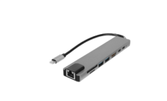 HYTECH HY-USBC83 USB Type-C 4K@30Hz Gri Metal 2xUSB 3.0 1xUSB 2.0 1000Mbps Ethernet PD Destekli Çoklu Bağlantı Hub