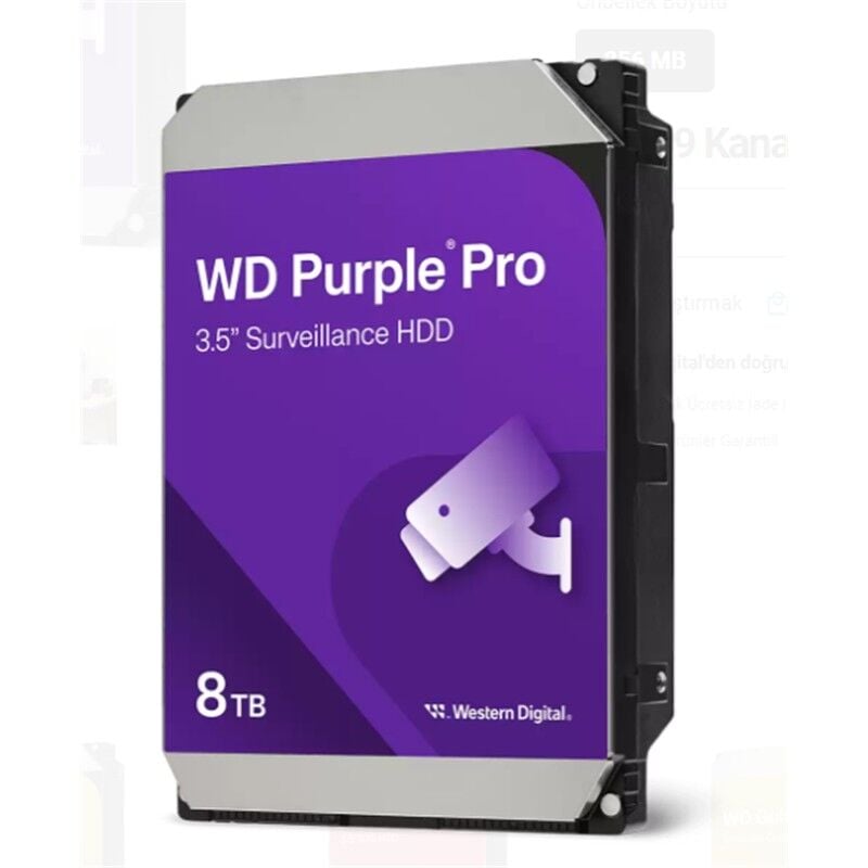 WD Purple Pro 8TB 3.5'' SATA3 7200RPM 256MB Cache 7/24 Güvenlik WD8002PURP 3 Yıl Resmi Distribütör Garantili HDD