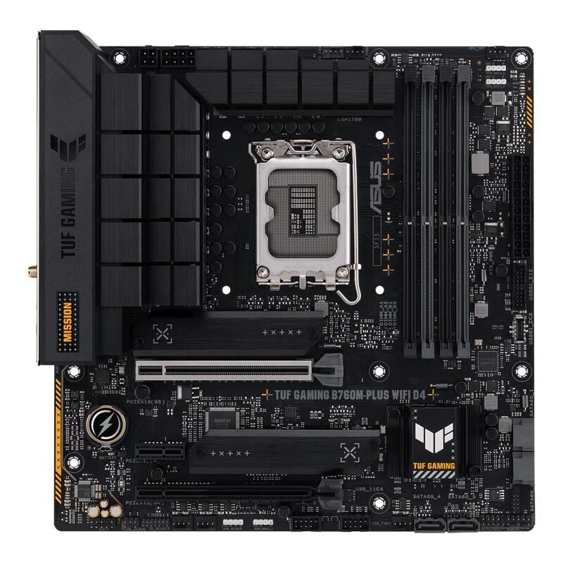ASUS TUF GAMING B760M‑PLUS WIFI D4 Intel B760 LGA 1700 DDR4‑5333(OC) 4×DDR4 DIMM 128GB PCIe 5.0 x16 mATX Anakart HDMI 2.1 DisplayPort 1.4 Wifi 6 Bluetooth 5.2 2.5 Gb LAN USB 3.2 Gen 2×2 Type‑C mATX (12., 13. & 14. Nesil Intel Uyumlu)