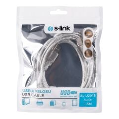 S-LINK SL-U2015  1.5m Şeffaf USB2.0 Yazıcı Kablosu