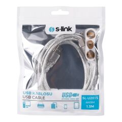 S-LINK SL-U2015 1.5 Metre USB 2.0 Şeffaf Yazıcı (Printer) Kablosu