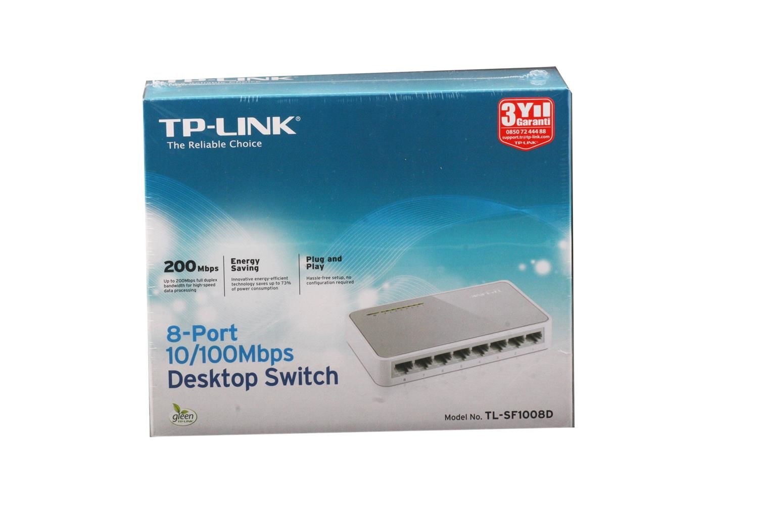 TP‑Link TL‑SF1008P 8‑Port 10/100 Mbps Masaüstü / Çelik Kasa Unmanaged Switch 4× PoE+ (30 W/port, 66 W Toplam PoE Bütçesi, Extend Mode 250 m, Fanless)