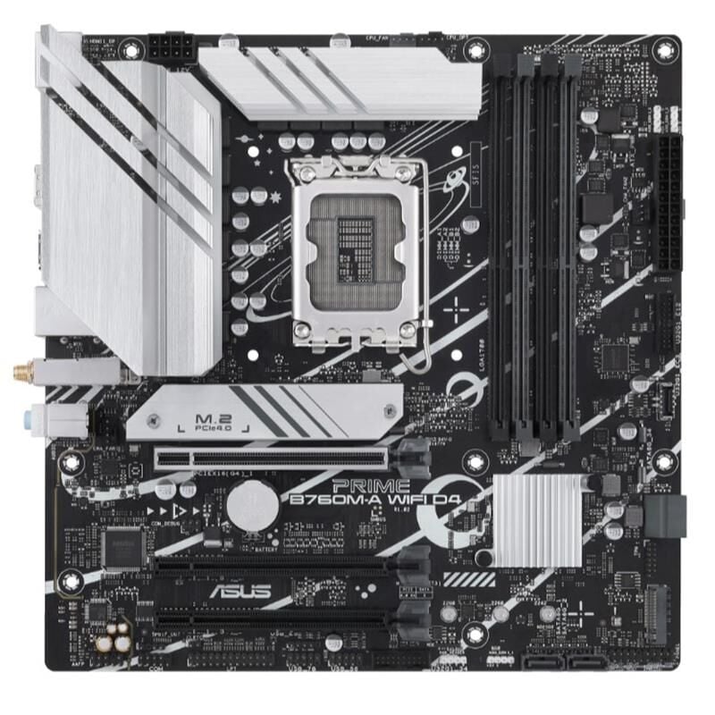 ASUS PRIME B760M‑A WIFI D4 Intel B760 LGA 1700 DDR4 5333(OC)MHz 4×DIMM 128GB Dual‑Channel 2×M.2 PCIe 4.0 NVMe 4×SATA6Gb/s 2×HDMI2.1 1×DisplayPort 1.4 Realtek 2.5Gb LAN Wi‑Fi 6 Bluetooth 5.2 mATX Anakart
