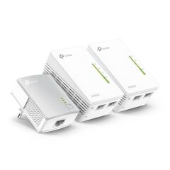TP-LINK TL‑WPA4220T KIT 300 Mbps Wi‑Fi AV600 Powerline Adaptör Seti (2× TL‑WPA4220 + 1× TL‑PA4010) 2× 10/100 Mbps Ethernet, Wi‑Fi Clone, HomePlug AV/AV2