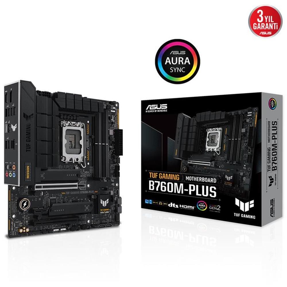 ASUS Prime B760M‑PLUS Intel® LGA 1700 Soket 14./13./12. Nesil DDR5 (OC 7200 MHz) 4′lü DIMM, 2× M.2 PCIe 4.0 x4, HDMI, DisplayPort, Realtek 2.5 Gb Ethernet, Aura Sync mATX Anakart