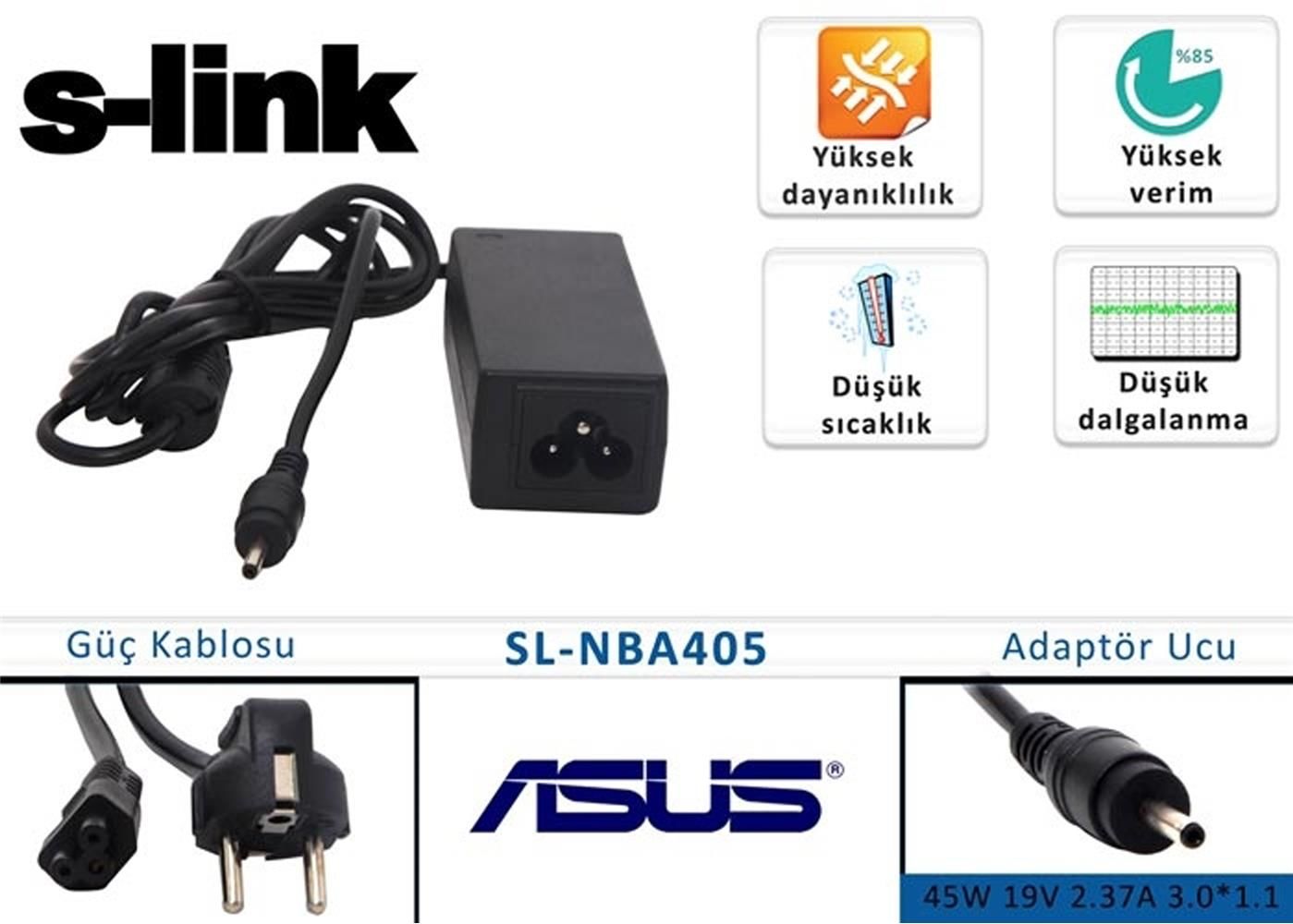 S-link SL-NBA405 45W 19V 2.37A 3.0x1.1mm Notebook Standart Adaptör Şarj Cihazı