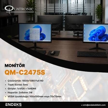 Quatronic QM-C2475S 24'' 1080 (HDMI+VGA) Speaker 75Hz Fhd Led Monitör