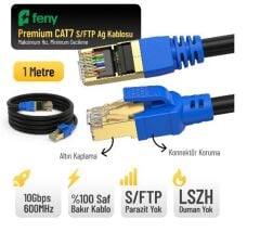 Feny FN-CAT7LS01 1 Metre CAT7 SSTP 10Gbps 600MHz Altın Uçlu Siyah Patch Kablo