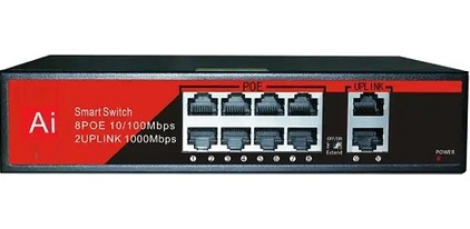 EZCOOL EZ-08PSF 8 Port 8xFE + 2xGE Gigabit PoE Switch 120W Ethernet Ağ Anahtarı