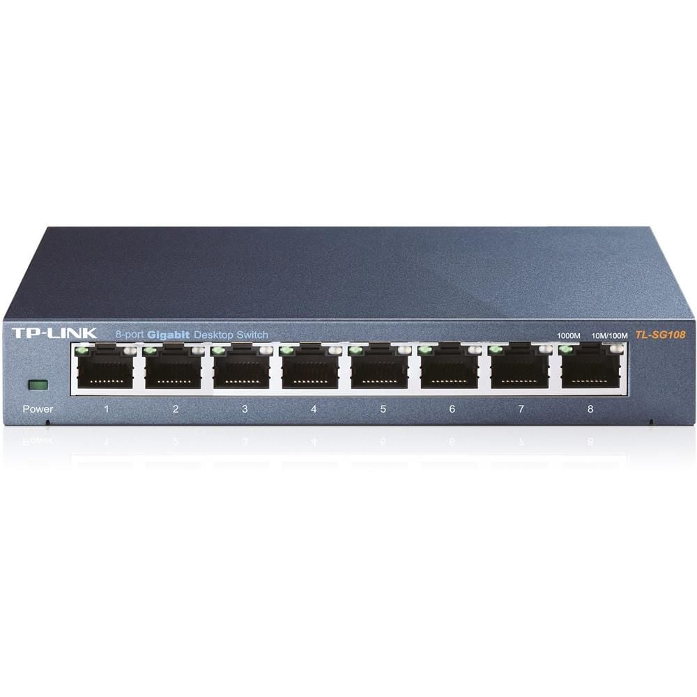 TP‑Link TL‑SG108 8 Port 10/100/1000 Mbps Gigabit Unmanaged Switch Metal (Çelik) Kasa – Fanless, QoS & IGMP Snooping Özellikli