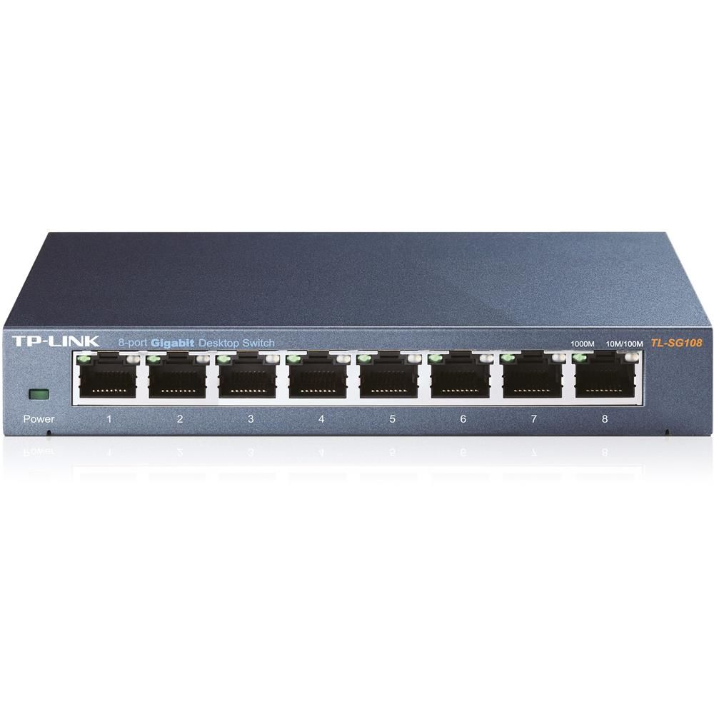 TP‑Link TL‑SG108 8 Port 10/100/1000 Mbps Gigabit Unmanaged Switch Metal (Çelik) Kasa – Fanless, QoS & IGMP Snooping Özellikli