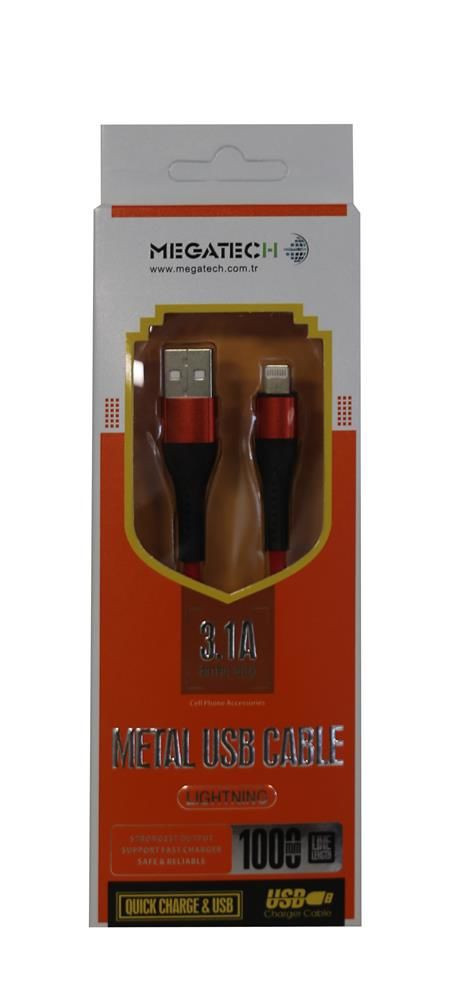 Megatech A Serisi 3.1A USB-A to USB-C 1 Metre Örgülü Hızlı Şarj ve Veri Kablosu - Kırmızı-Siyah