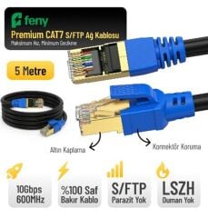 Feny FN-CAT7LS05 10Gbps 600MHz 5 Metre CAT7 Gold Konnektörlü S/FTP LSZH Ethernet Patch Kablo