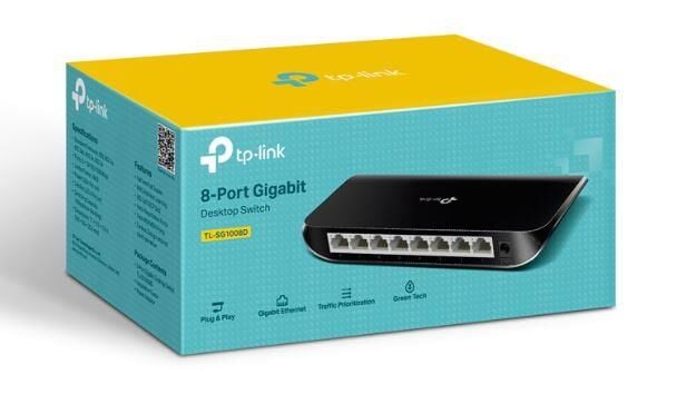 TP‑LINK TL‑SG1008D 8‑Port 10/100/1000 Mbps Gigabit RJ45 Auto‑Negotiation Auto‑MDI/MDIX Fan‑less Plastik Kasa Masaüstü/Wall‑Mount Switch