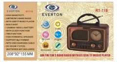 Everton RT-718 Bluetooth, USB, SD, FM Destekli Dahili Şarjlı Taşınabilir Nostaljik Radyo
