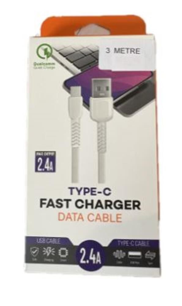 Elba MT-DT2MT 3 Metre USB Type-C Data Kablosu Hızlı Şarj ve Veri Aktarımı