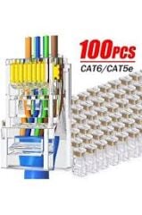 ApronX Yeni Nesil RJ45 Cat5e/Cat6 Uyumlu Şeffaf Konnektör 100 Adet Paket