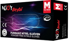 Beybi Njoy Nitril Siyah Muayene Eldiven Large (L) Pudrasız Tek Kullanımlık Eldiven