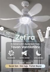 Feny Fn-F82 Zefira 3 Kademe Ultra Sessiz Uyku Mod 3000k-6500K Kristal Led Tavan Vantilatörü Kumanda