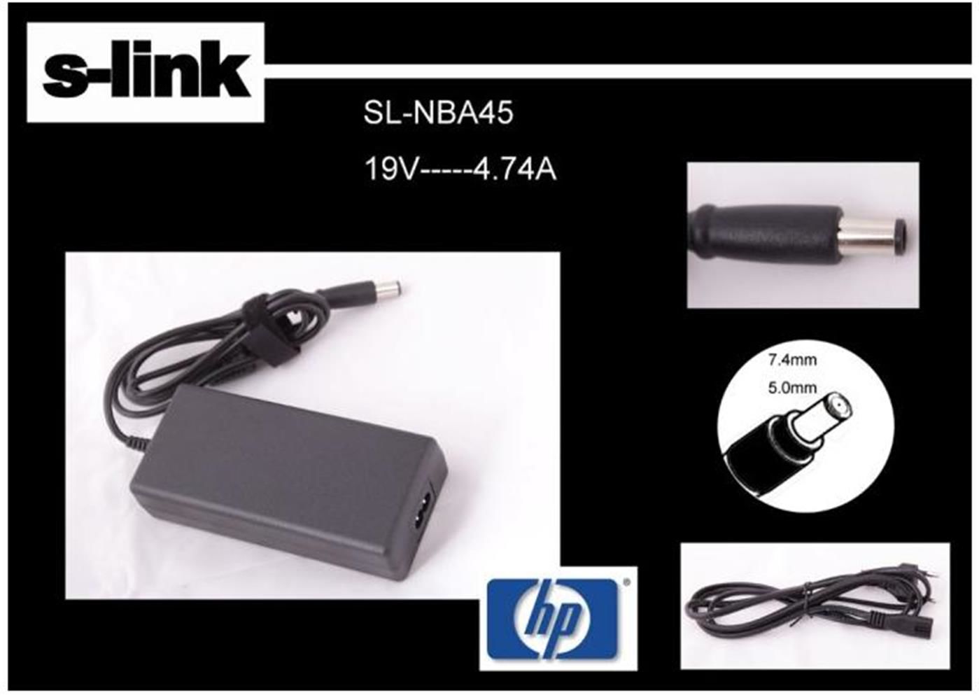 S-link SL-NBA45 19V 4.74A 7.4x5.0 mm Notebook Adaptörü Yüksek Performanslı Güç Kaynağı
