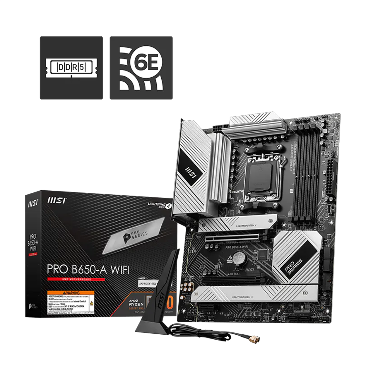 MSI PRO B650-A WIFI AMD AM5 DDR5 7600MHz (OC) Wi-Fi 6E ATX Anakart
