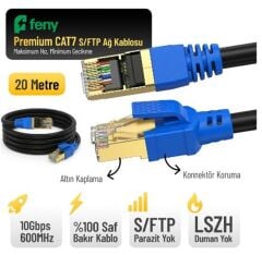 Feny FN-CAT7LS20 Cat7 SFTP 10Gbps 600MHz Gold Konnektörlü Ethernet Patch Kablo - 20 Metre