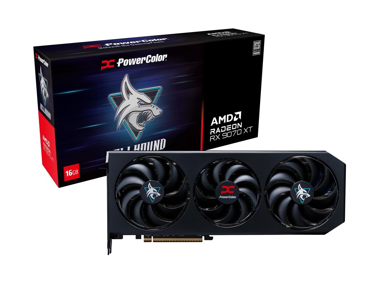 PowerColor Hellhound Radeon RX 9070 XT 16G‑L‑OC 16 GB GDDR6 256‑Bit PCIe 5.0 Triple‑Fan Dual‑BIOS Icy Blue LED Gaming Ekran Kartı