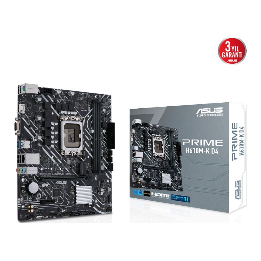 ASUS PRIME H610M-K D4 ARGB Intel H610 LGA1700 DDR4 3200 HDMI M2 USB3.2 AURA RGB