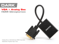 Dark DK-HD-AVGAXHDMI2 VGA + 3.5mm Ses Girişli HDMI Çıkışlı Analog VGA to HDMI Dönüştürücü Adaptör