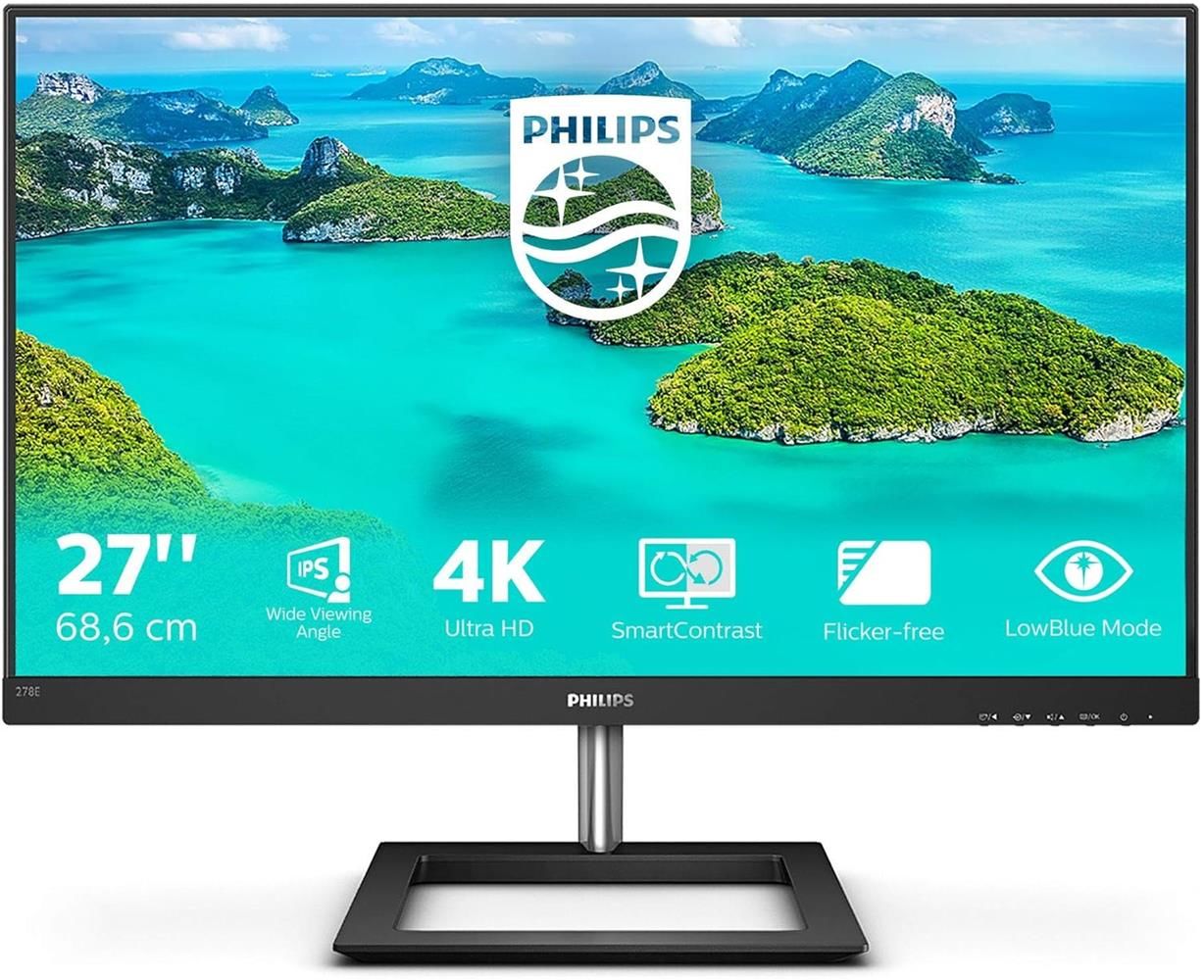 Philips 27″ 278E1A‑00 4K UHD IPS Monitör – DP + 2× HDMI, Dahili Hoparlörlü