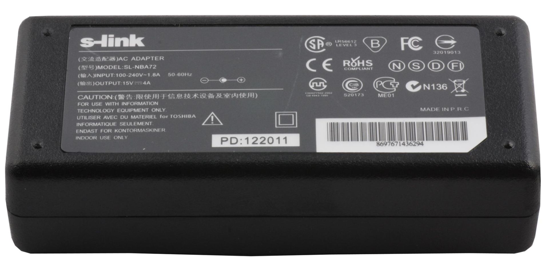 S-link SL-NBA72 60W 15V 4A 6.3x3.0mm Notebook Adaptörü – Uyumluluk Garantili Yedek Şarj Aleti