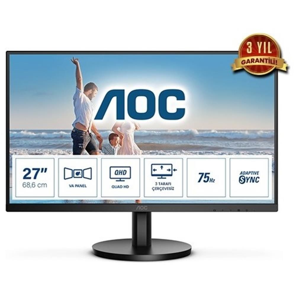 AOC 27'' Q27B3MA 75Hz 4ms QHD HDMI DP VA Flat Antiglare FreeSync Monitör