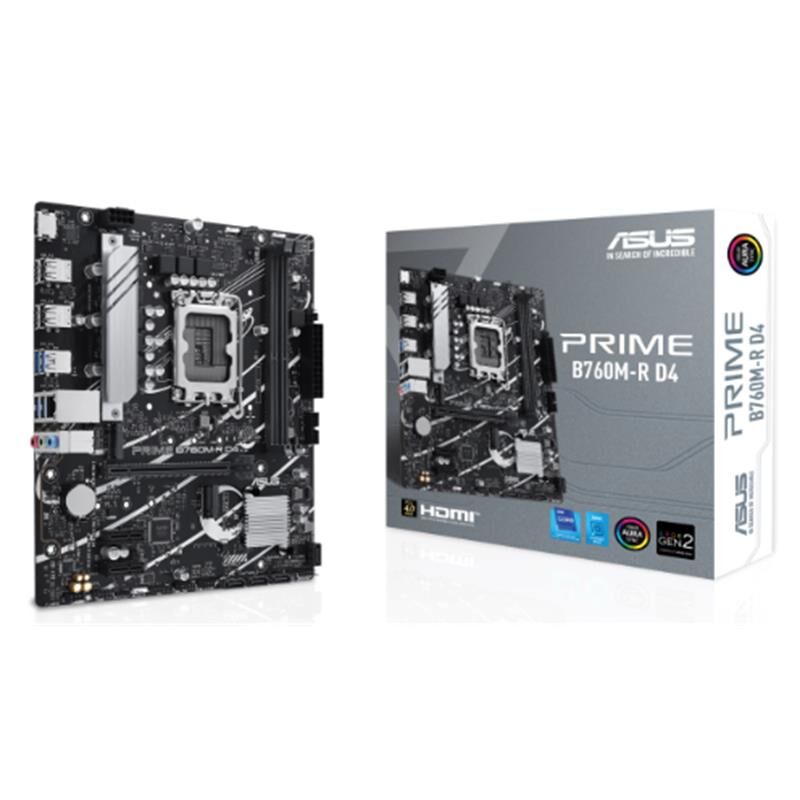 ASUS PRIME B760M‑R D4 DDR4 5333 MHz OC Dual‑Channel 64GB, 2× PCIe 4.0 M.2 (2242/2260/2280), Realtek 2.5 Gb Ethernet, HDMI™ 4K@60Hz, USB 3.2 Gen 1 (5 Gbps) Back‑Panel mATX Anakart (LGA 1700/Intel 12., 13. ve 14. Nesil Uyumlu)