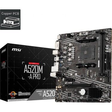 MSI A520M PRO DDR4 3200MHZ 1XVGA 1XHDMI 1XDP 1XM.2 USB 3.2 MATX AM4 (AMD AM4 5000/4000 /3000 SERİSİ İLE UYUMLU)