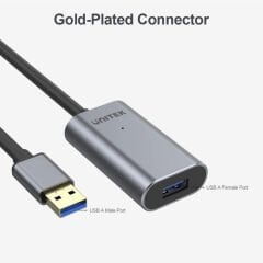 UNITEK Y‑3005 USB 3.0 10 m Alüminyum Gövdeli Active Extension Cable Premium Chipset Gümüş/Antrasit 5 Gbps Transfer Hızlı Plug‑and‑Play DC Jack ile Notebook & PC Destekli