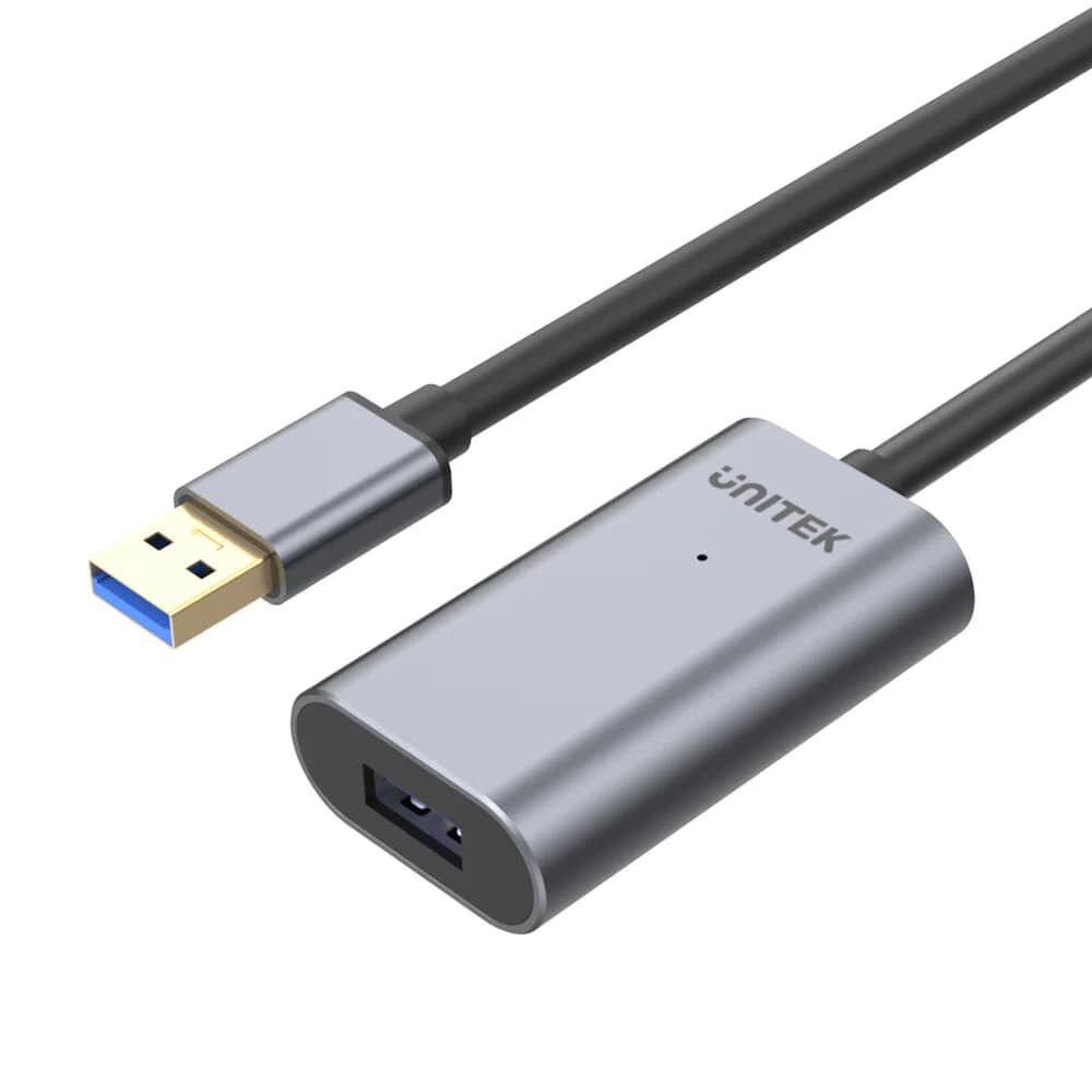 UNITEK Y‑3005 USB 3.0 10 m Alüminyum Gövdeli Active Extension Cable Premium Chipset Gümüş/Antrasit 5 Gbps Transfer Hızlı Plug‑and‑Play DC Jack ile Notebook & PC Destekli