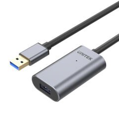 UNITEK Y‑3005 USB 3.0 10 m Alüminyum Gövdeli Active Extension Cable Premium Chipset Gümüş/Antrasit 5 Gbps Transfer Hızlı Plug‑and‑Play DC Jack ile Notebook & PC Destekli