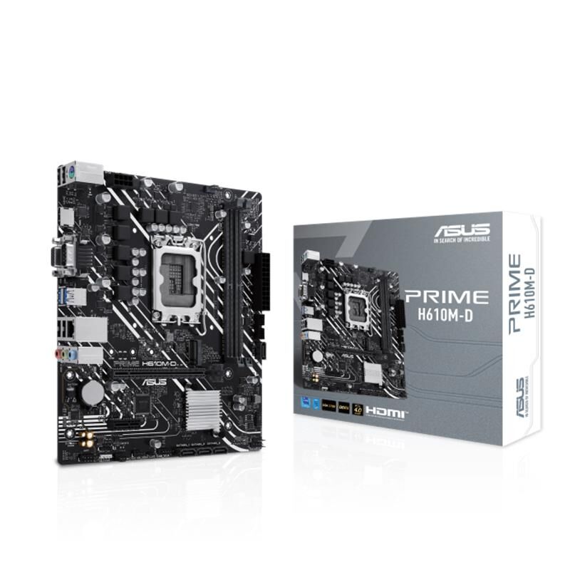 ASUS PRIME H610M‑D DDR5 5200 MHz (OC) Intel LGA 1700 mATX Anakart – Intel 12./13./14. Nesil İşlemci Uyumlu, 2×DIMM DDR5‑5600 OC, 1×VGA, 1×HDMI 4K@60Hz, 1×M.2 PCIe 3.0 x4, USB 3.2 Gen 1 – Realtek 1 Gb Ethernet