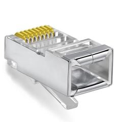 Vcom NM026 100’lü Metal RJ45 8P8C Cat6 UTP RJ45‑3u Konnektör – Metal Gövde, Cat6 Standardı, 8 Pozisyon 8 Kontak