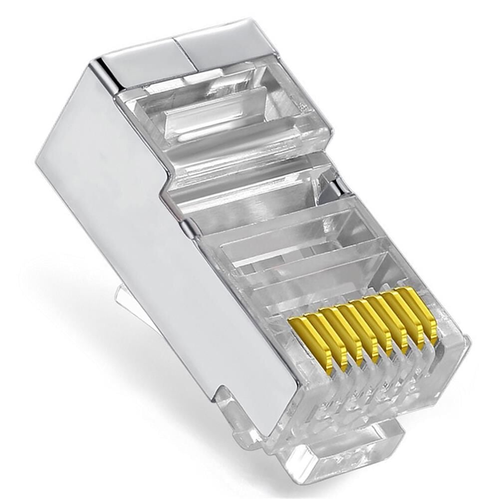 Vcom NM026 100’lü Metal RJ45 8P8C Cat6 UTP RJ45‑3u Konnektör – Metal Gövde, Cat6 Standardı, 8 Pozisyon 8 Kontak