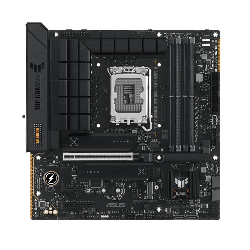 ASUS TUF GAMING B760M‑PLUS WIFI II Intel B760 DDR5‑7800 MT/s Maks.192 GB 3× M.2 PCIe 4.0/PCIe 4.0×2 + PCIe 5.0 x16 1× HDMI 1× DisplayPort USB 3.2 Gen2x2 USB‑C Wi‑Fi 6E Bluetooth 5.3 2.5 G LAN mATX Anakart (LGA 1700, 12./13./14. Nesil Intel İşlemci Uyumlu)