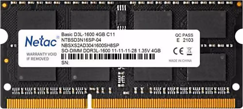 Netac Basic NTB 4GB DDR3L 1600MHz CL11 SO-DIMM Notebook RAM (NTBSD3N16SP-04)