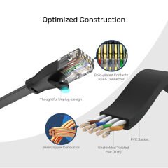 UNITEK CAT6 PATCH KABLO C1812GBK 5 Metre Flat 1 Gbps Siyah Cat 6 UTP 250 MHz RJ45 Ethernet Kablosu