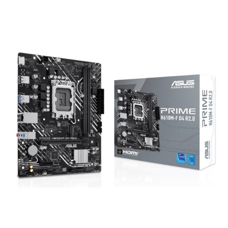 ASUS PRIME H610M‑F D4 R2.0 Intel H610 LGA 1700 DDR4 3200MHz Dual‑Channel 64GB 1×HDMI 1×PCIe 4.0 ×16 1×PCIe 3.0 ×1 1×M.2 (PCIe 3.0×4 / 2242‑2280) 2×SATA 6Gb/s USB 3.2 Gen 1 (5Gbps) mATX Anakart