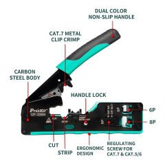 Proskit CP-335N Modüler Konnektör Sıkma Pensesi (CAT7/CAT6A/CAT6/CAT5e RJ45 ve RJ11/12)