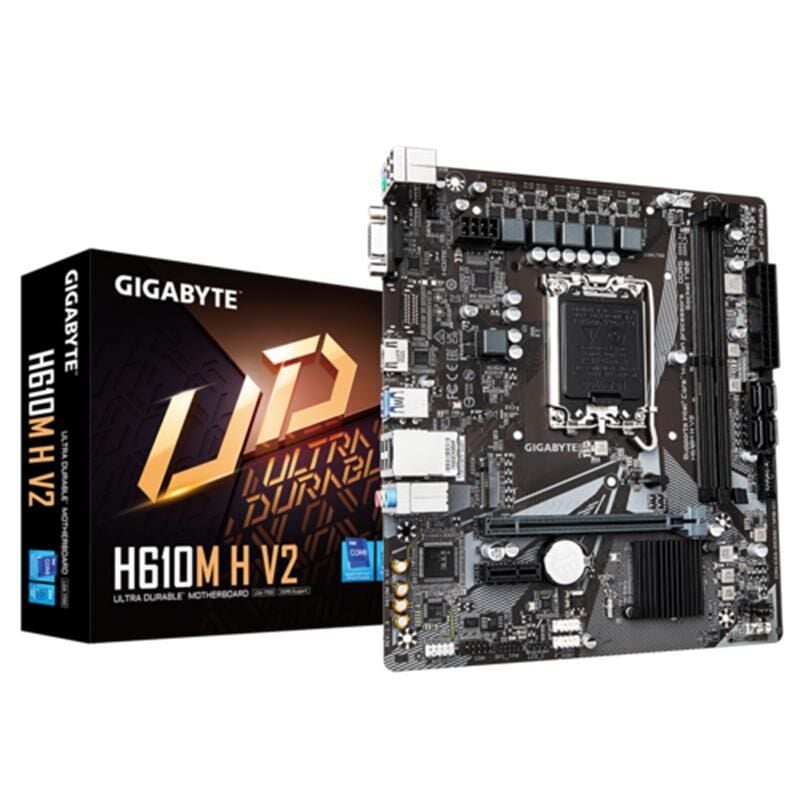 GIGABYTE H610M‑H‑V2 DDR5 5600MHz Unlocked XMP 3.0 Dual‑Channel 96 GB 1xVGA 1xHDMI 1xPCIe 4.0 x16 1xPCIe 3.0 x1 1xM.2 NVMe USB 3.2 Gen1 GbE LAN 4+1+1 VRM Micro‑ATX LGA 1700 Anakart – Intel 12./13./14. Nesil Uyumlu
