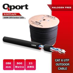 QPORT Q‑CATFLASH 500 Metre LSZH Cat6 Outdoor Kablo 23 AWG (0.58 mm) Halojen‑Free Yanmaz