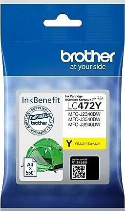 Brother LC472Y Sarı (Yellow) Orijinal Mürekkep Kartuşu (550 Sayfa)
