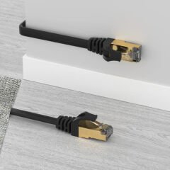 UNITEK CAT7 Flat SSTP RJ45 5 m 10 Gbps 500 MHz 1.8 mm Siyah Patch Kablo C1897BK‑5M – Gold‑Plated RJ45, SSTP, 100% Bakır